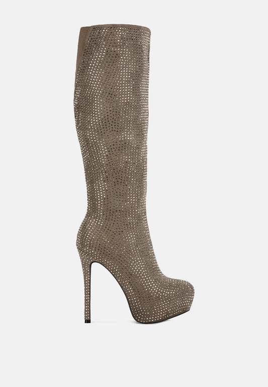 Nebula Rhinestone Embellished Stiletto Calf Boots-0