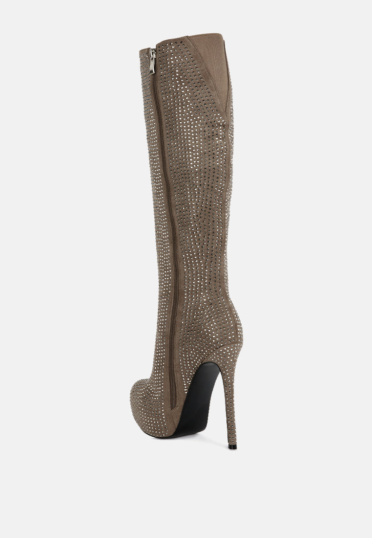 Nebula Rhinestone Embellished Stiletto Calf Boots-3
